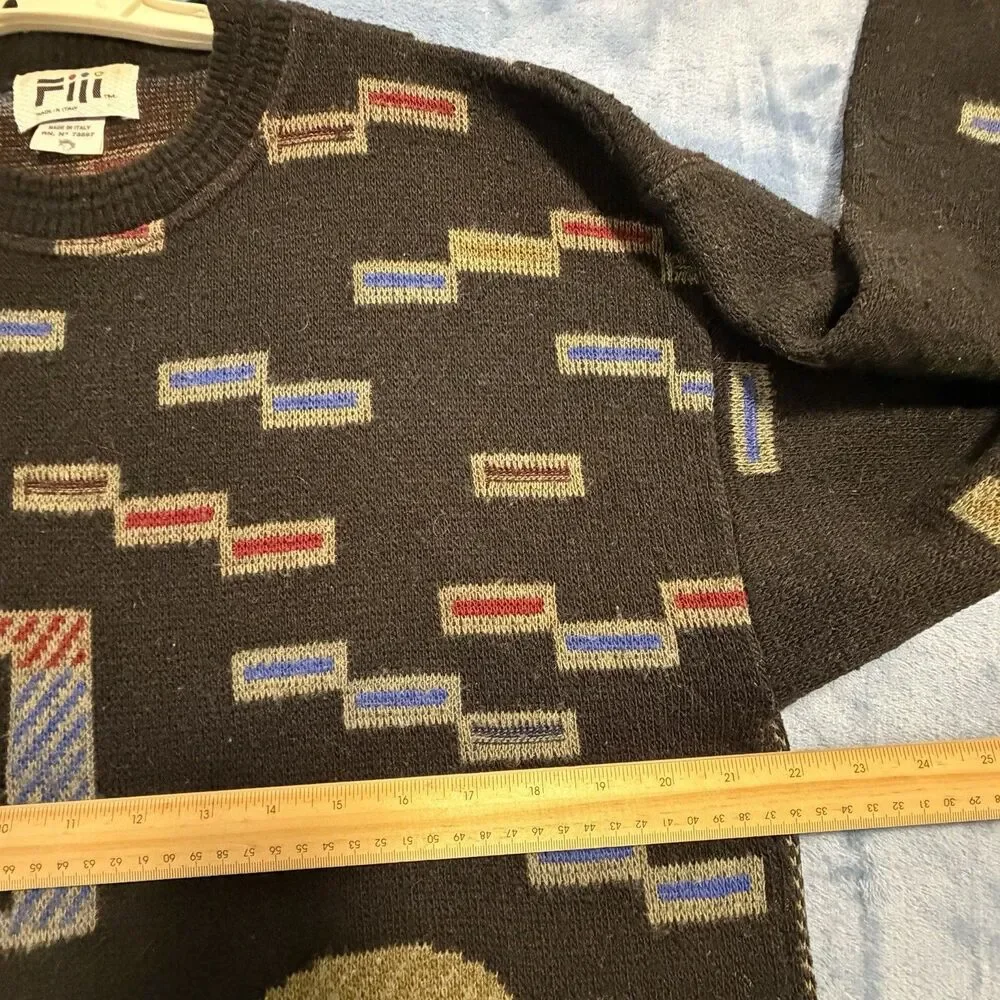 Vintage Men’s Store Italy Sweater L Geometric Pattern Knit 80s 90s Wool Blend